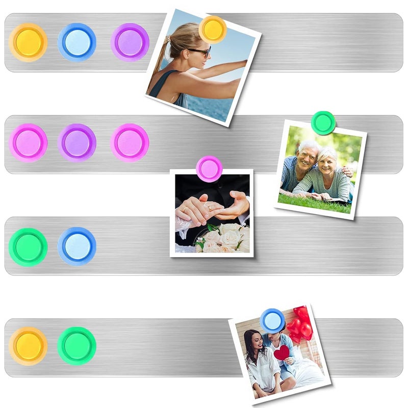 LINXIU Frameless Magnetic Stainless Iron Board Strips, Adhesive Backing Bulletin Bar Board with 10 Pieces Colorful Magnet, Memo Strip for Office Home 4Pcs - Image 1